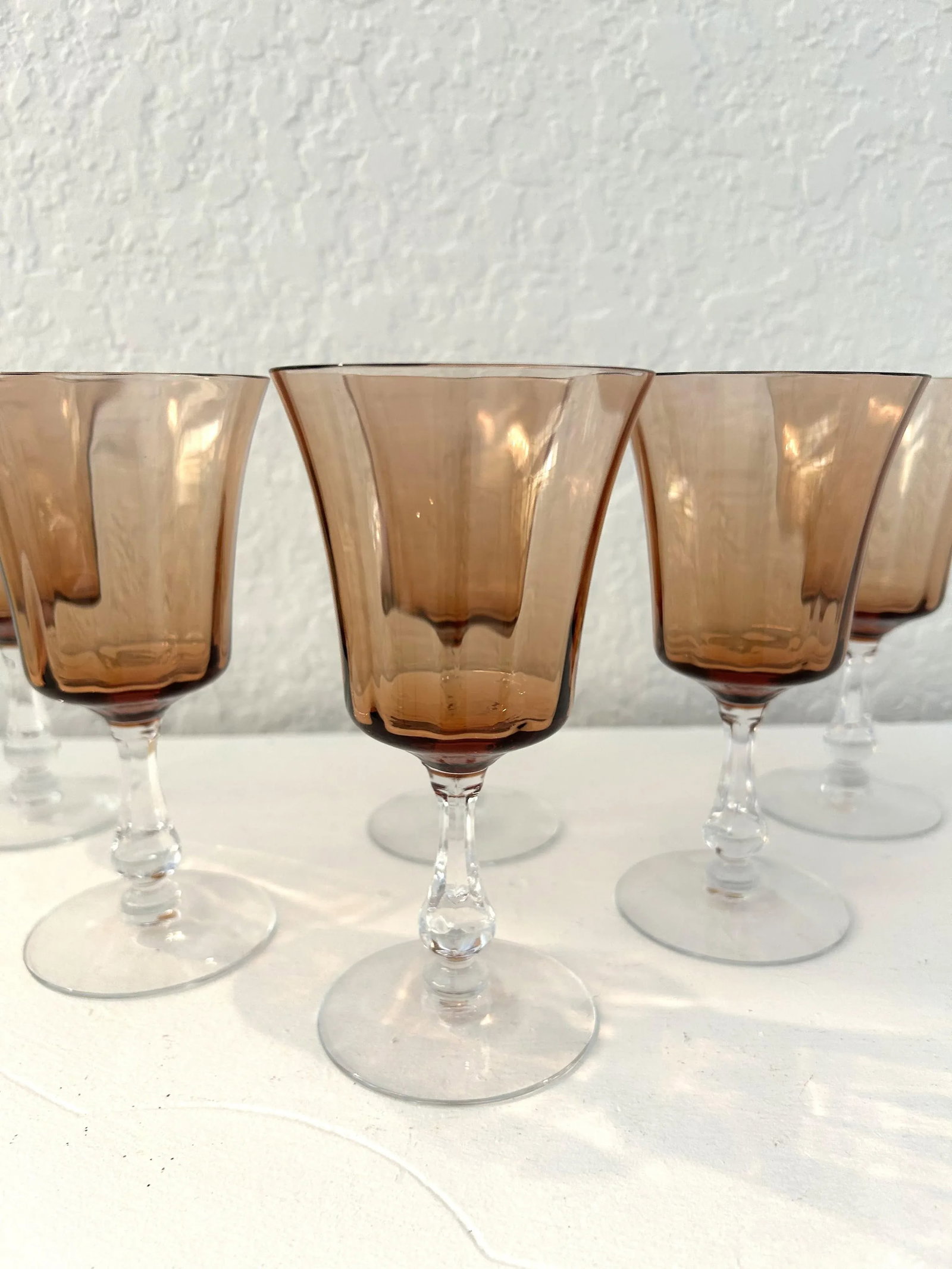 Vintage Dusty Rose Optic Wine Glasses, Set of 6 - 2