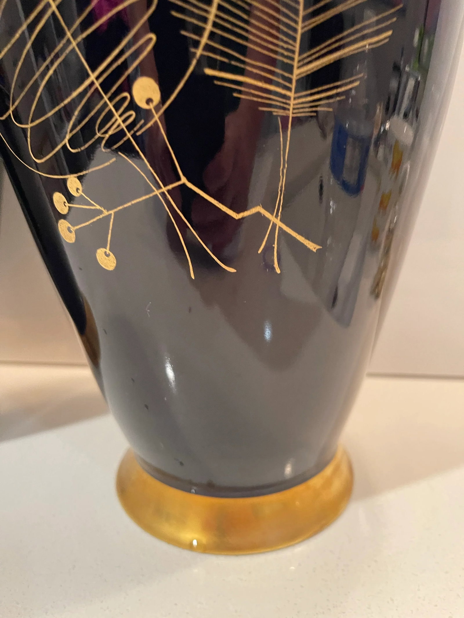 Set of Two 1970s Lindner Kueps Bavarian Tall Gold & Cobalt Floral Vases - 3