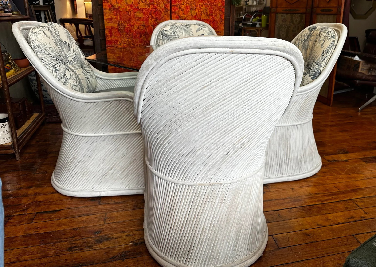 Vintage Henry Link Outdoor Pencil Split Reed Sheaf of Wheat Table and Chairs Set of 5 - 8