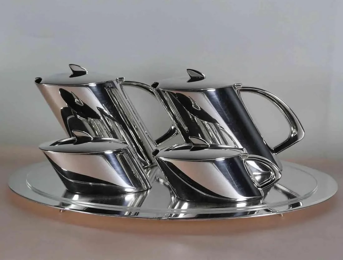 Silver Tea & Coffee Set & Tray 5 Piece Quintessence Contemporary by Christoph Widmann - 2