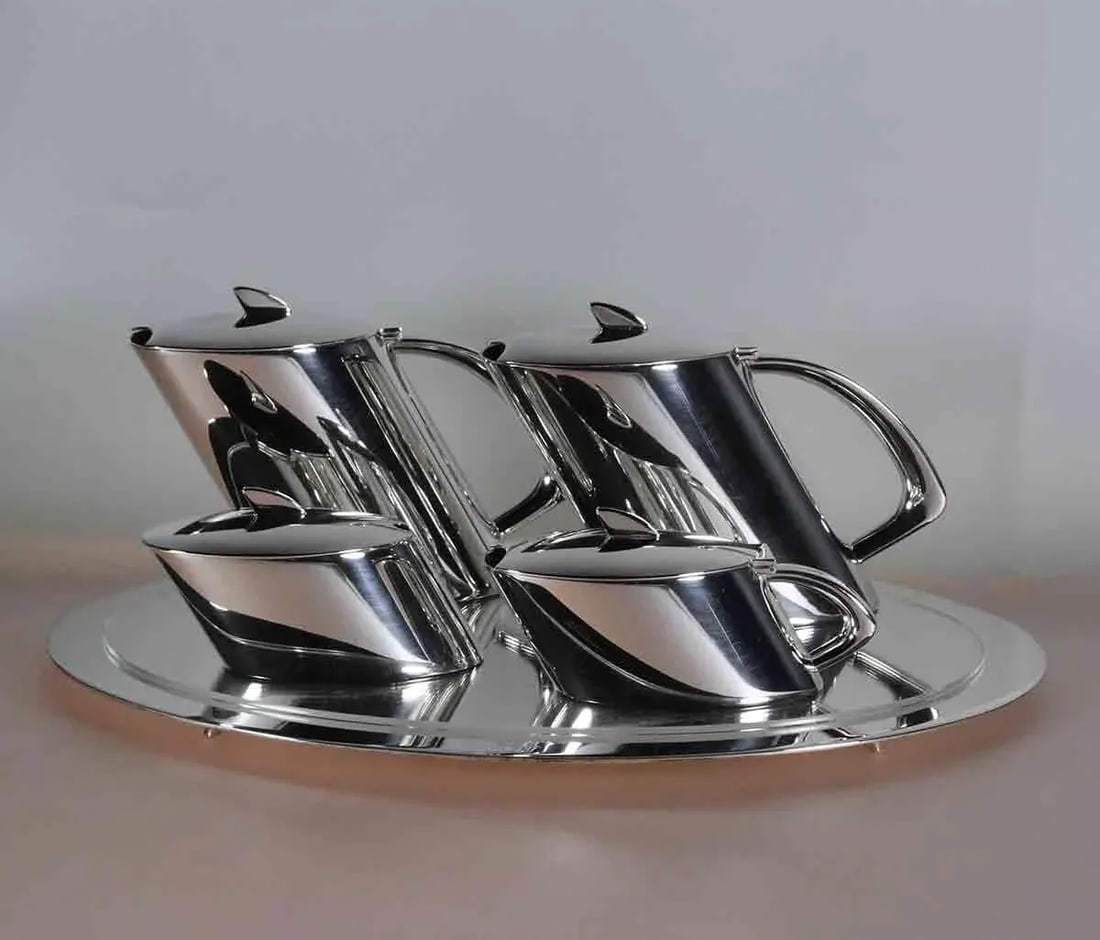Silver Tea & Coffee Set & Tray 5 Piece Quintessence Contemporary by Christoph Widmann - 3