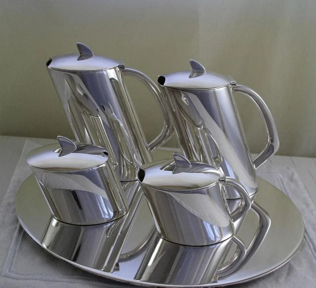 Silver Tea & Coffee Set & Tray 5 Piece Quintessence Contemporary by Christoph Widmann - 4