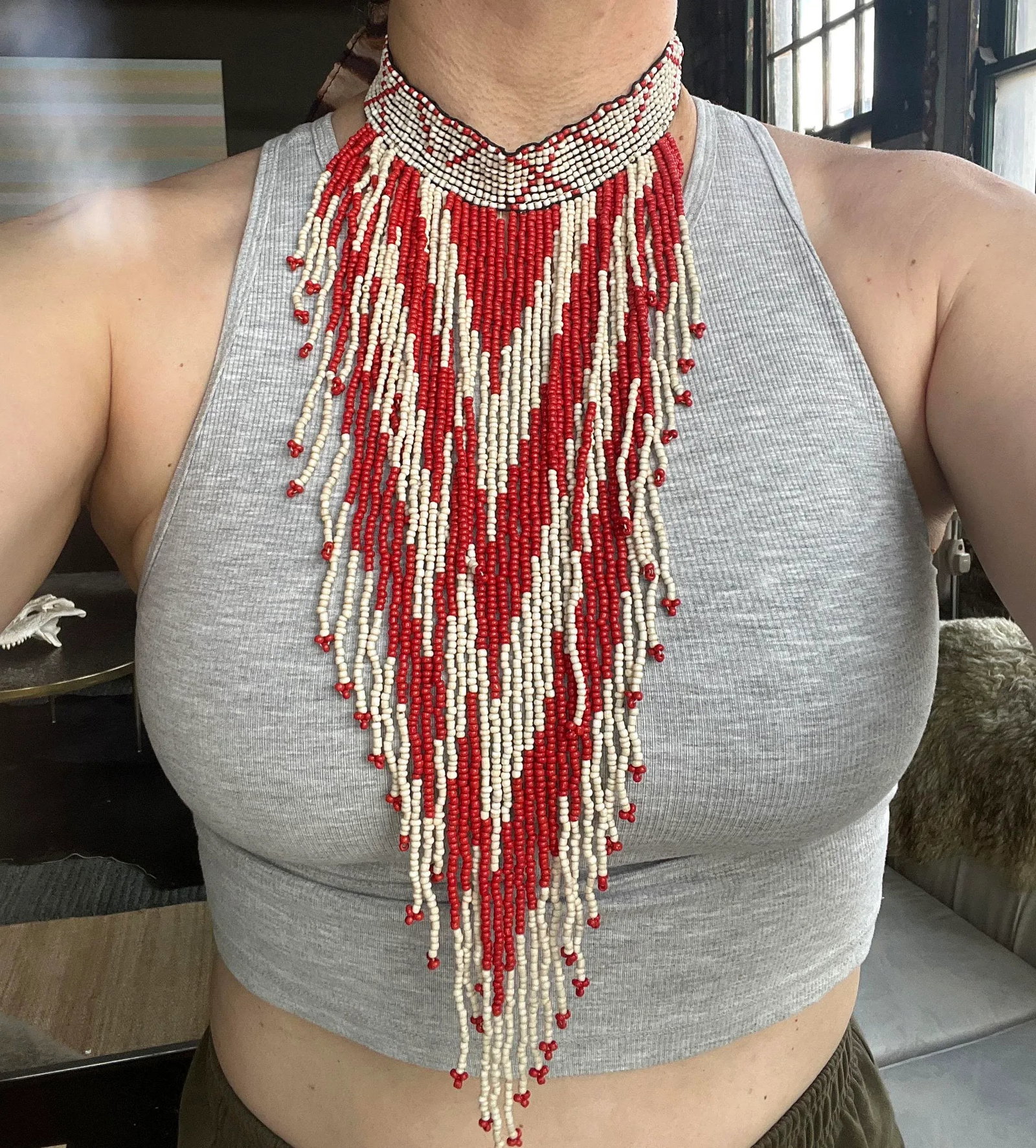 1990s Vintage Maasai-Style Beaded Tribal Bib Necklace - 7