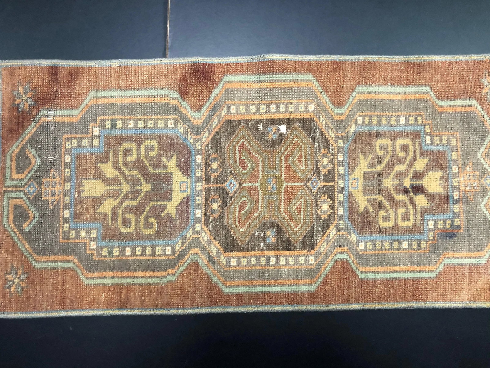 Vintage Faded Turkish Handmade Brown Small Rug - 2