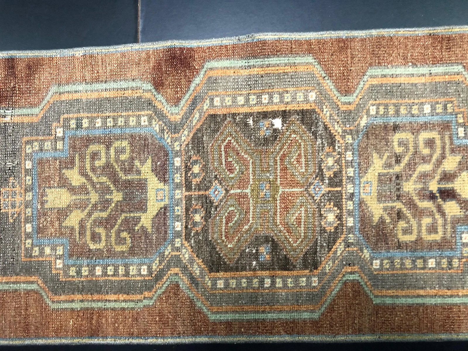 Vintage Faded Turkish Handmade Brown Small Rug - 4