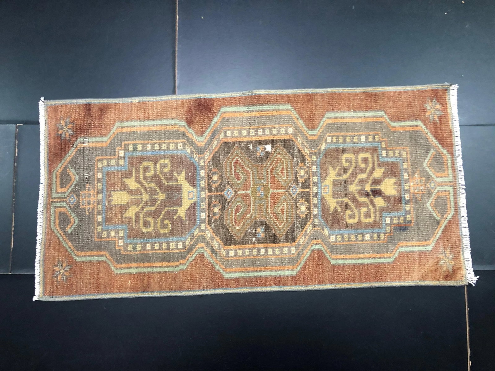 Vintage Faded Turkish Handmade Brown Small Rug - 6