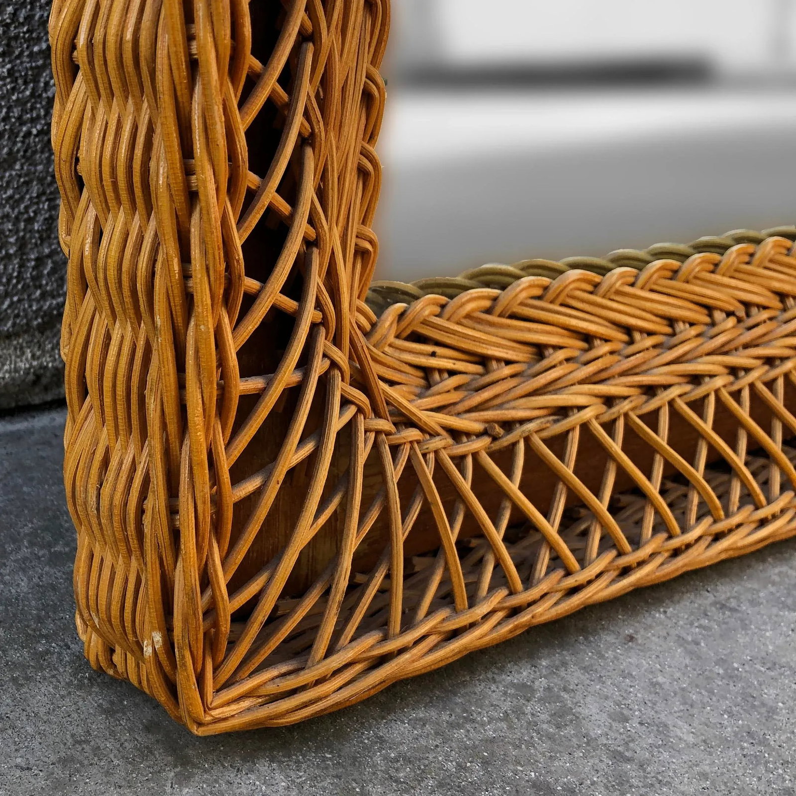 Stunning Vintage French Wicker Reed Frame Mirror - 7