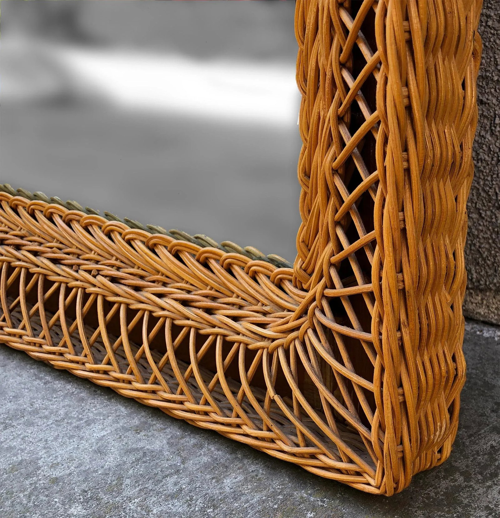 Stunning Vintage French Wicker Reed Frame Mirror - 8