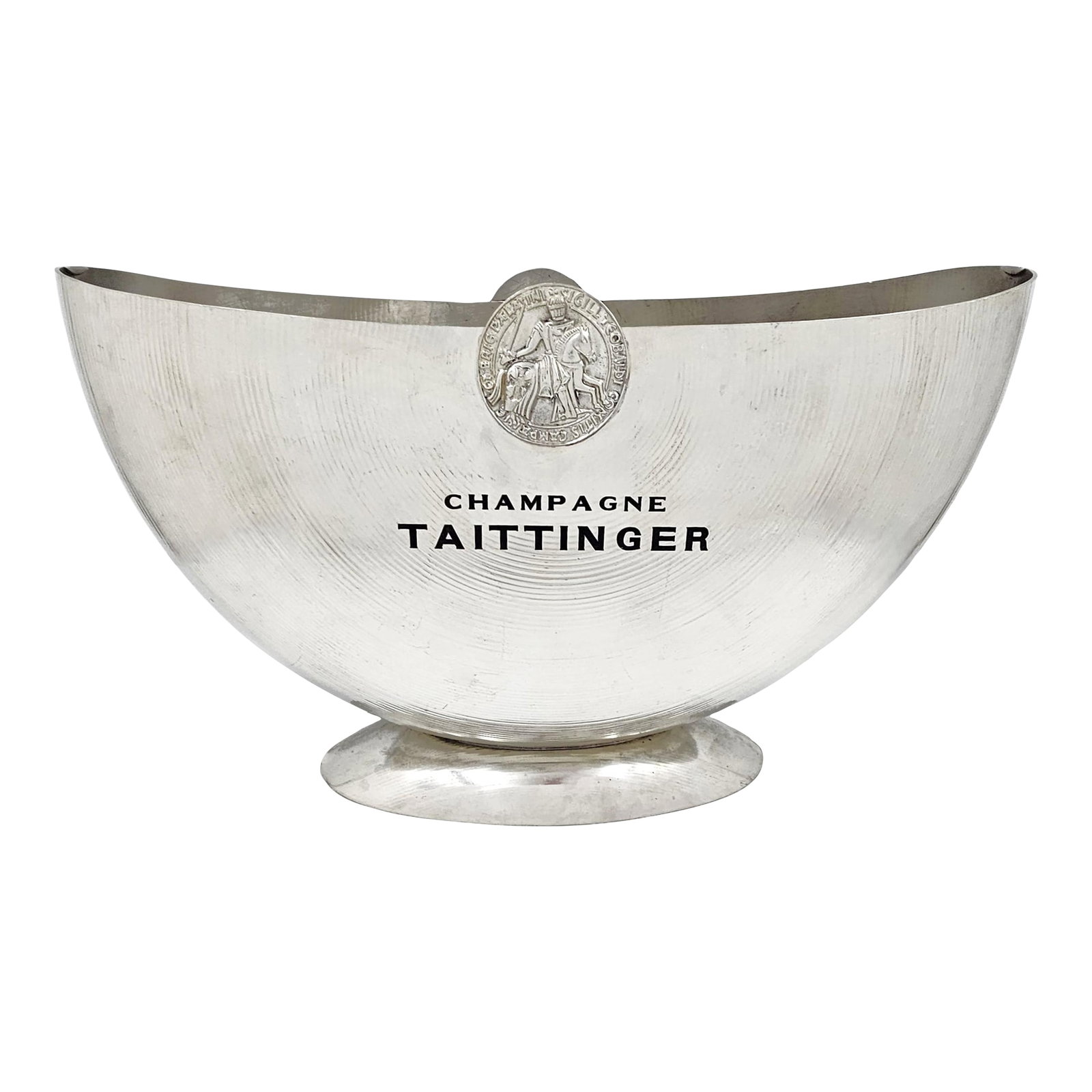 Taittinger DBL Magnum Pewter Champagne Cooler by Orfevrerie France, 1980s: Rare Taittinger France Double Magnum Pewter Champagne Cooler by Orfevrerie Circa 1980's Measurements: 11.75"T x 19"W x 6"D (29.85cm x 48.26cm x 15.24cm) Markings: Champagne Taittinger and the Count