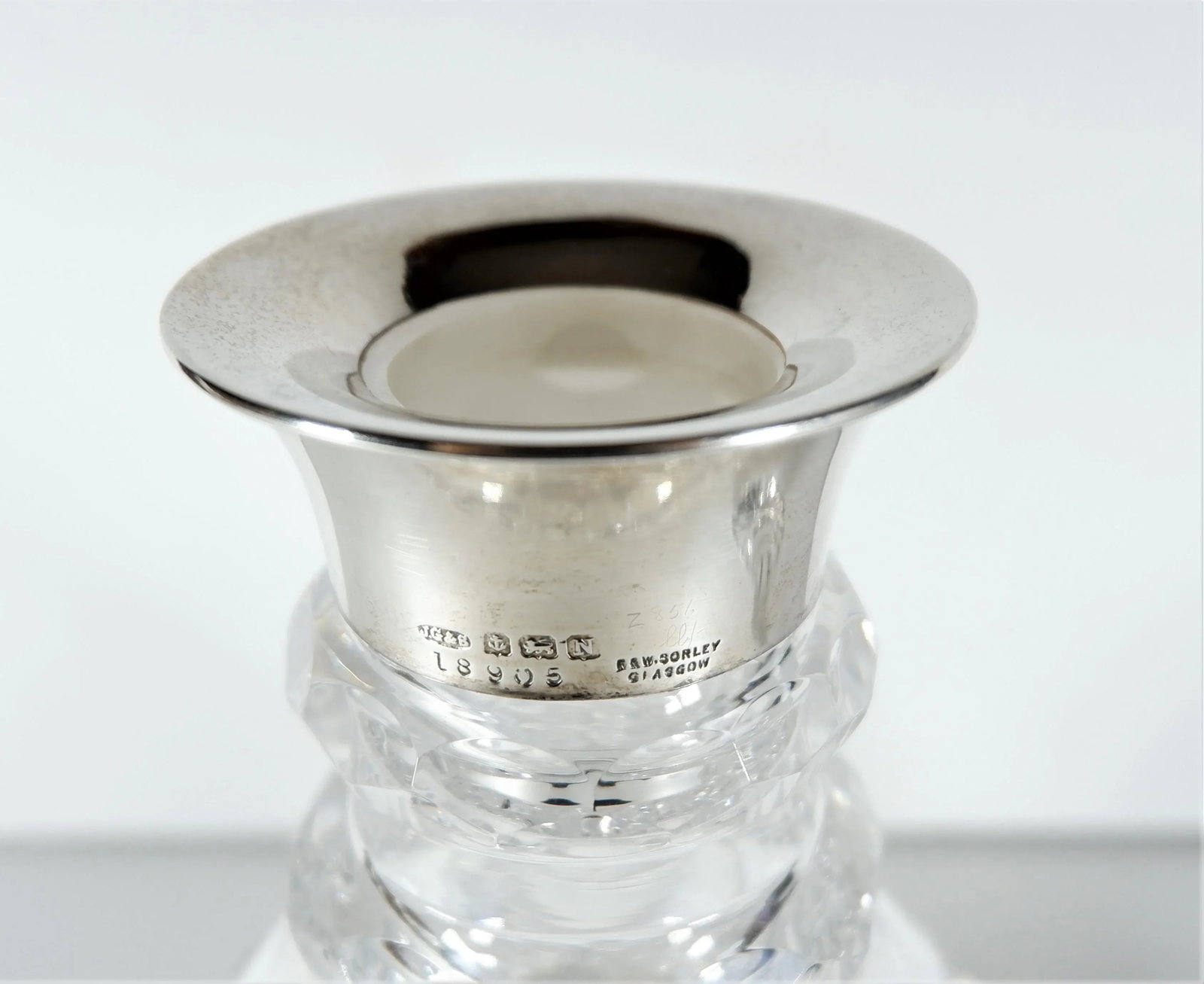 John Grinsell & Sons Cut Crystal Decanter With Sterling Silver Top Rim - 4