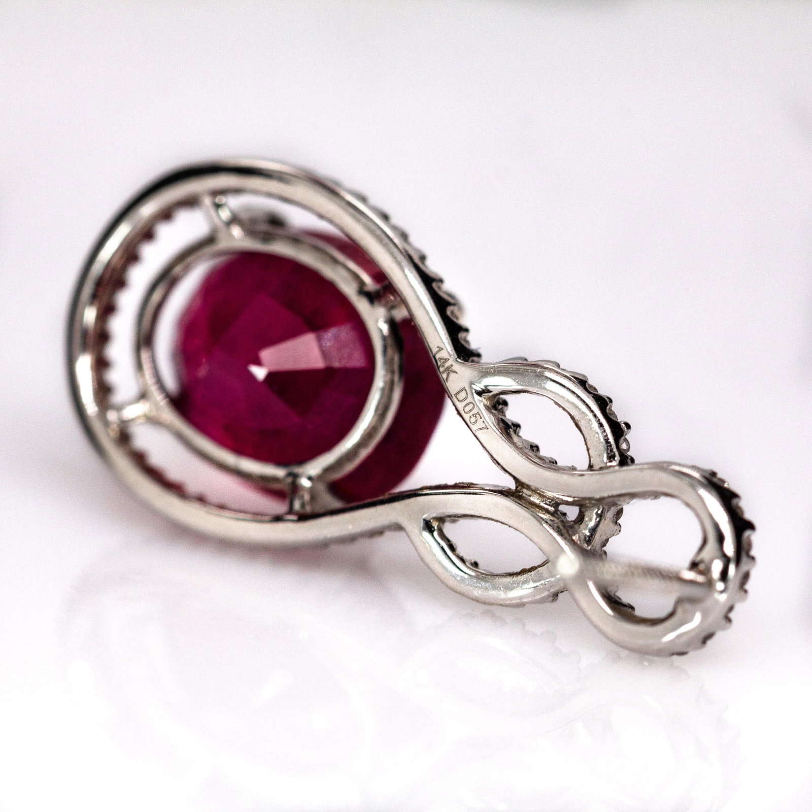 Estate 9cts Ruby Dangle Earrings With Natural Diamond Accents in 14k Solid White Gold - 7