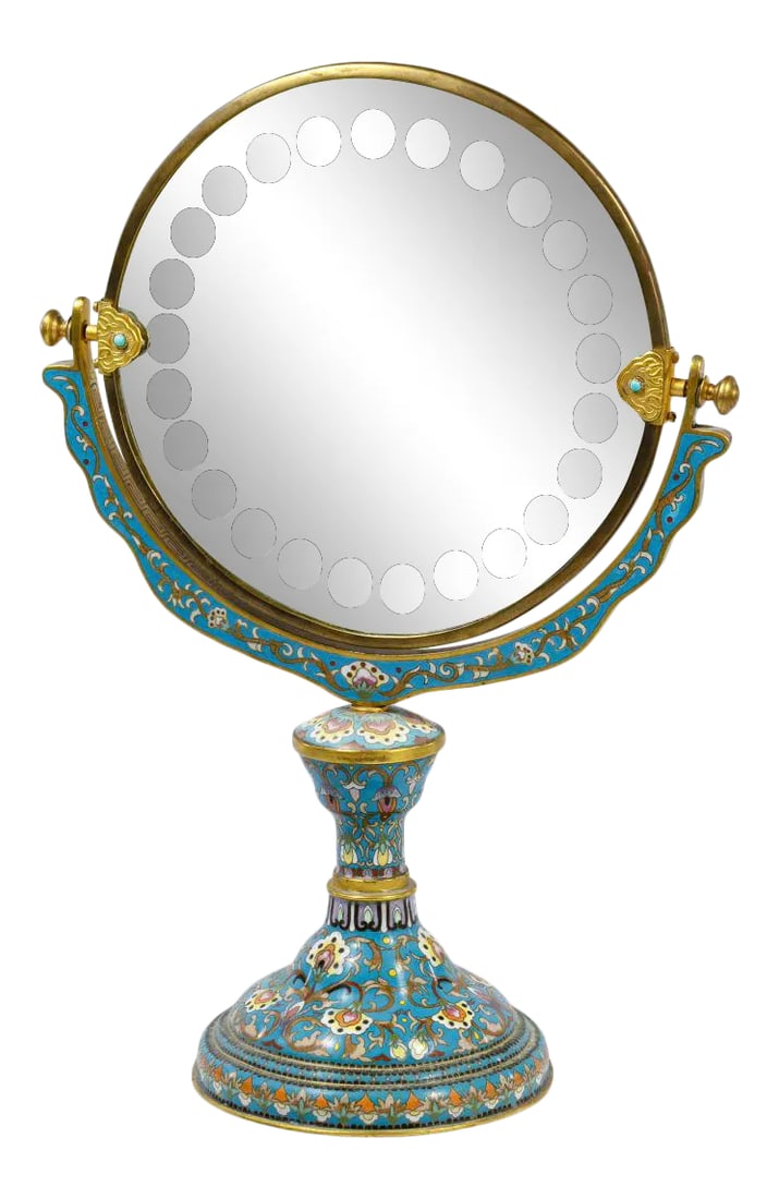 Late 19th Century Chinese Floral Cloisonne Enamel Vanity Mirror (1 of 4)