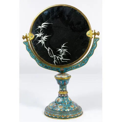 Late 19th Century Chinese Floral Cloisonne Enamel Vanity Mirror - 2