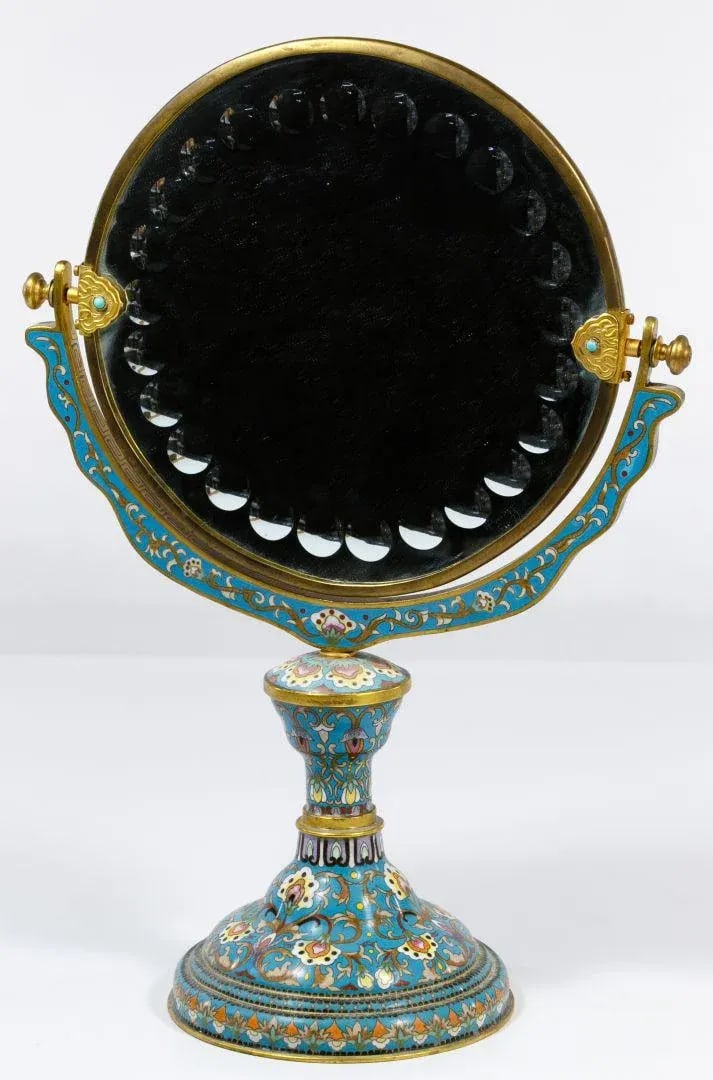 Late 19th Century Chinese Floral Cloisonne Enamel Vanity Mirror - 4