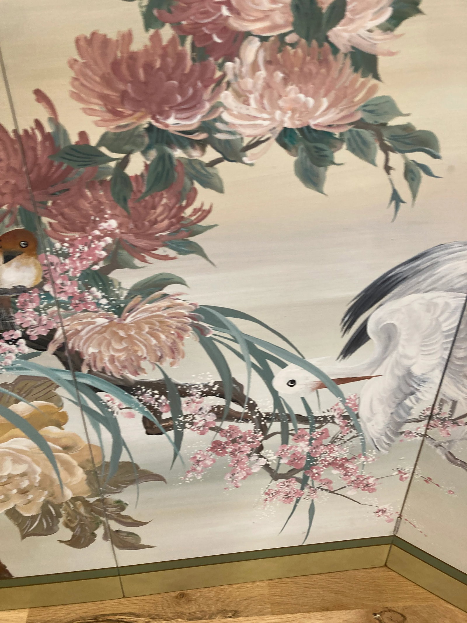 Mid 20th Century Japanese Style Four Panel Screen Hand Painted by Lucien Leinfelder - 10