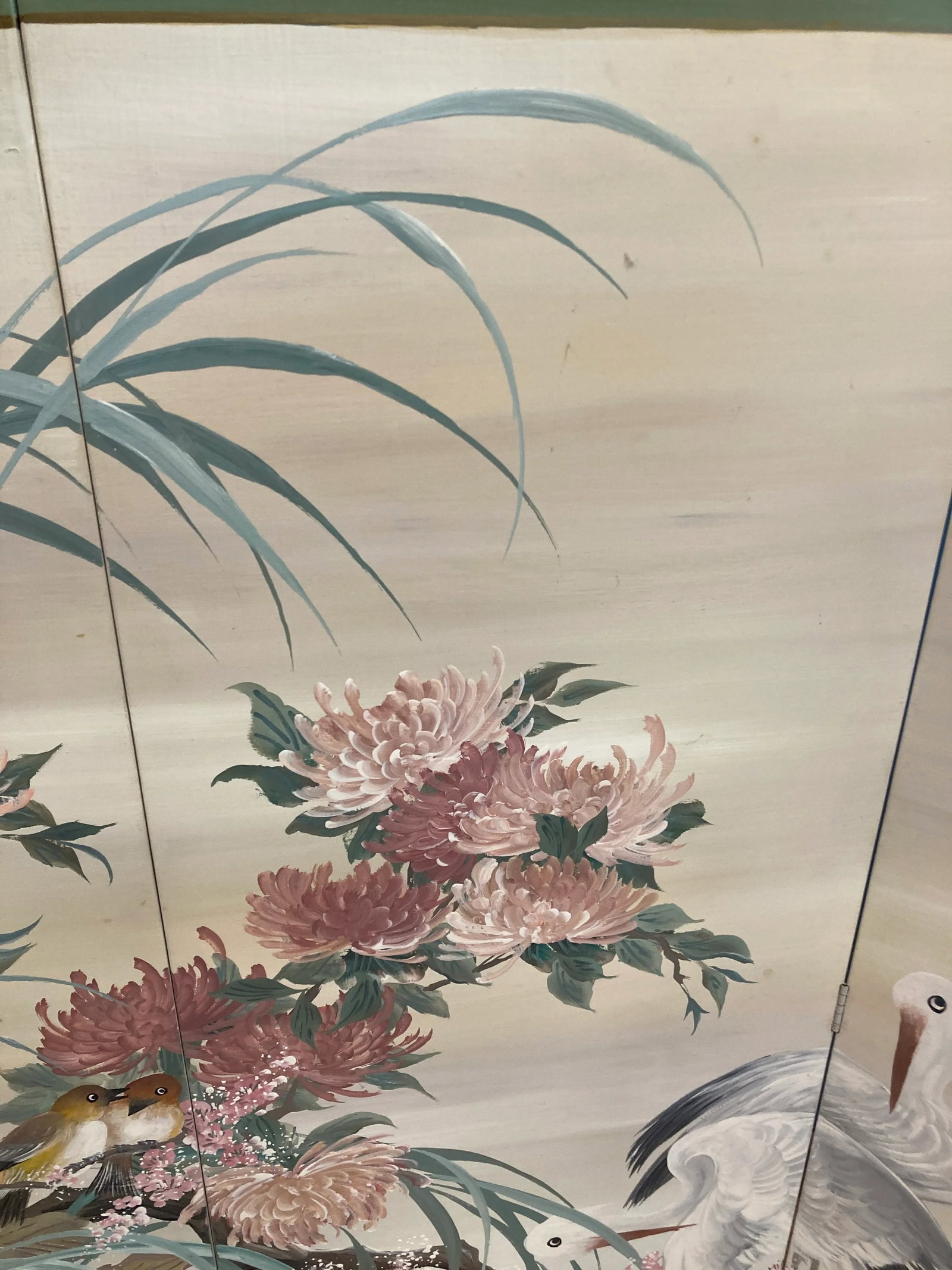 Mid 20th Century Japanese Style Four Panel Screen Hand Painted by Lucien Leinfelder - 3
