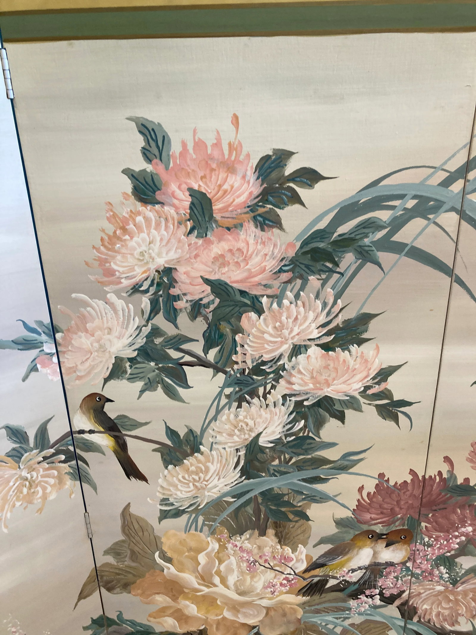 Mid 20th Century Japanese Style Four Panel Screen Hand Painted by Lucien Leinfelder - 6