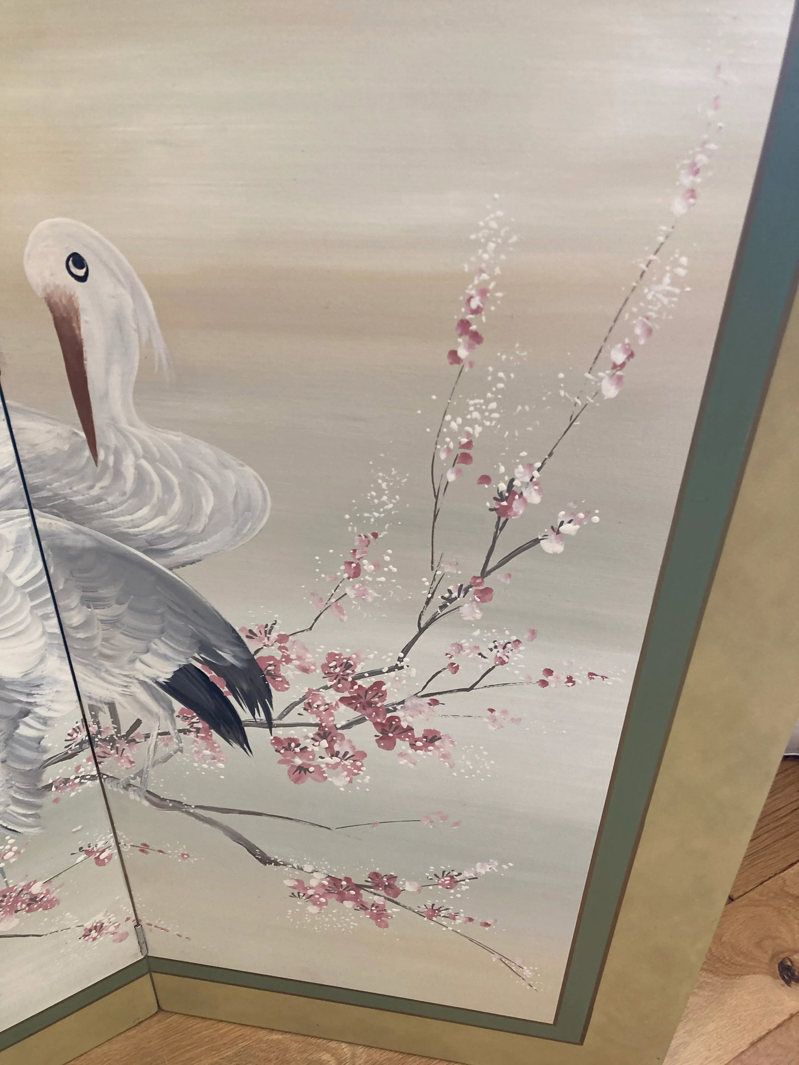 Mid 20th Century Japanese Style Four Panel Screen Hand Painted by Lucien Leinfelder - 9