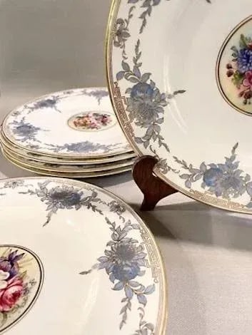 Vintage Set 6 Royal Worcester Hand Painted Gilt Porcelain Dinner Plates W. Hale - 4