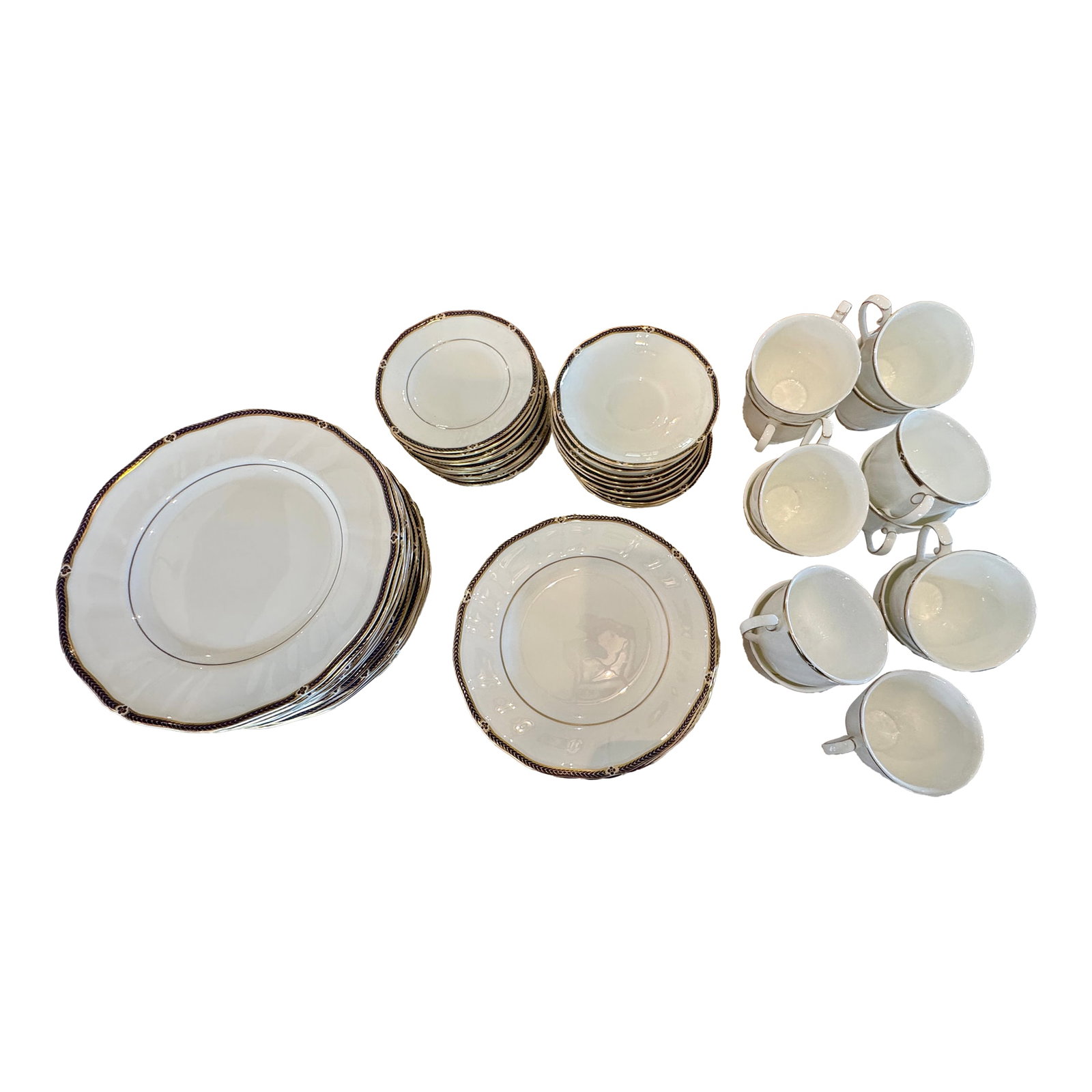 1980s Wedgewood Royal Lapis China - 5 Piece Placesetting Service for 12, Plus 1 Bonus Set- 65 Pieces: Beautiful, elegant and in mint condition. Wedgewood Royal Lapis china. Each place setting has 5 pieces - Dinner plate (10.75" diameter), Salad/dessert plate, Bread/dessert plate, Cup and Saucer. Inclu