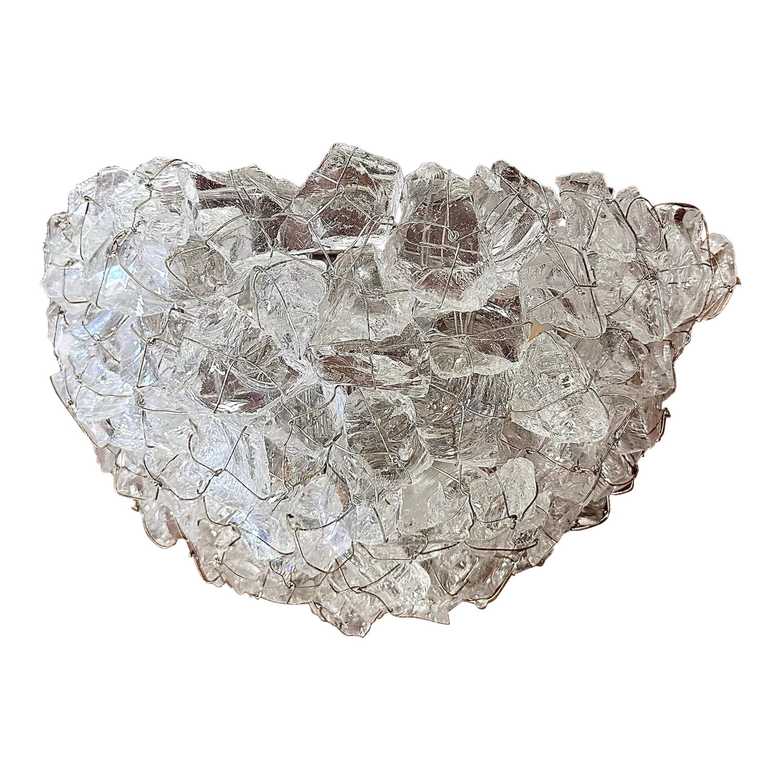 Quarter Moon Sconce by CL Sterling: Recycled lead crystal, hand-wired. Finish: Polished Nickel over brass Lamping: (3) 40W E12 Candelabra base incandescent or (3) 9-13W LED UL Listed Size: 14"W x 8"D x 8.3"H Condition: Imperfections: