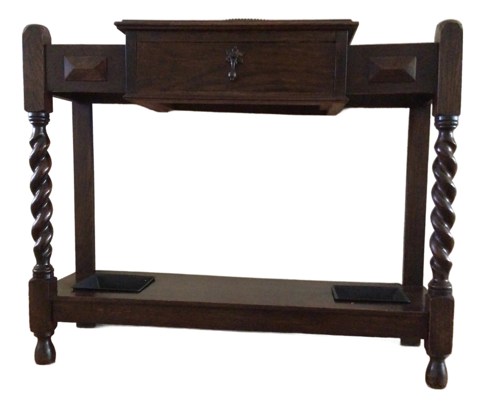 English Arts & Crafts Quartered Oak Barley Twist Entryway Double Umbrella Stand (1 of 12)