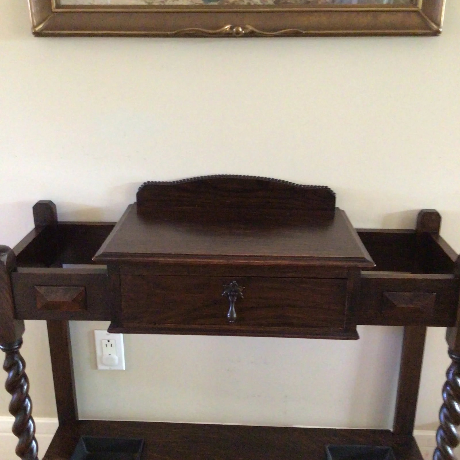 English Arts & Crafts Quartered Oak Barley Twist Entryway Double Umbrella Stand - 5