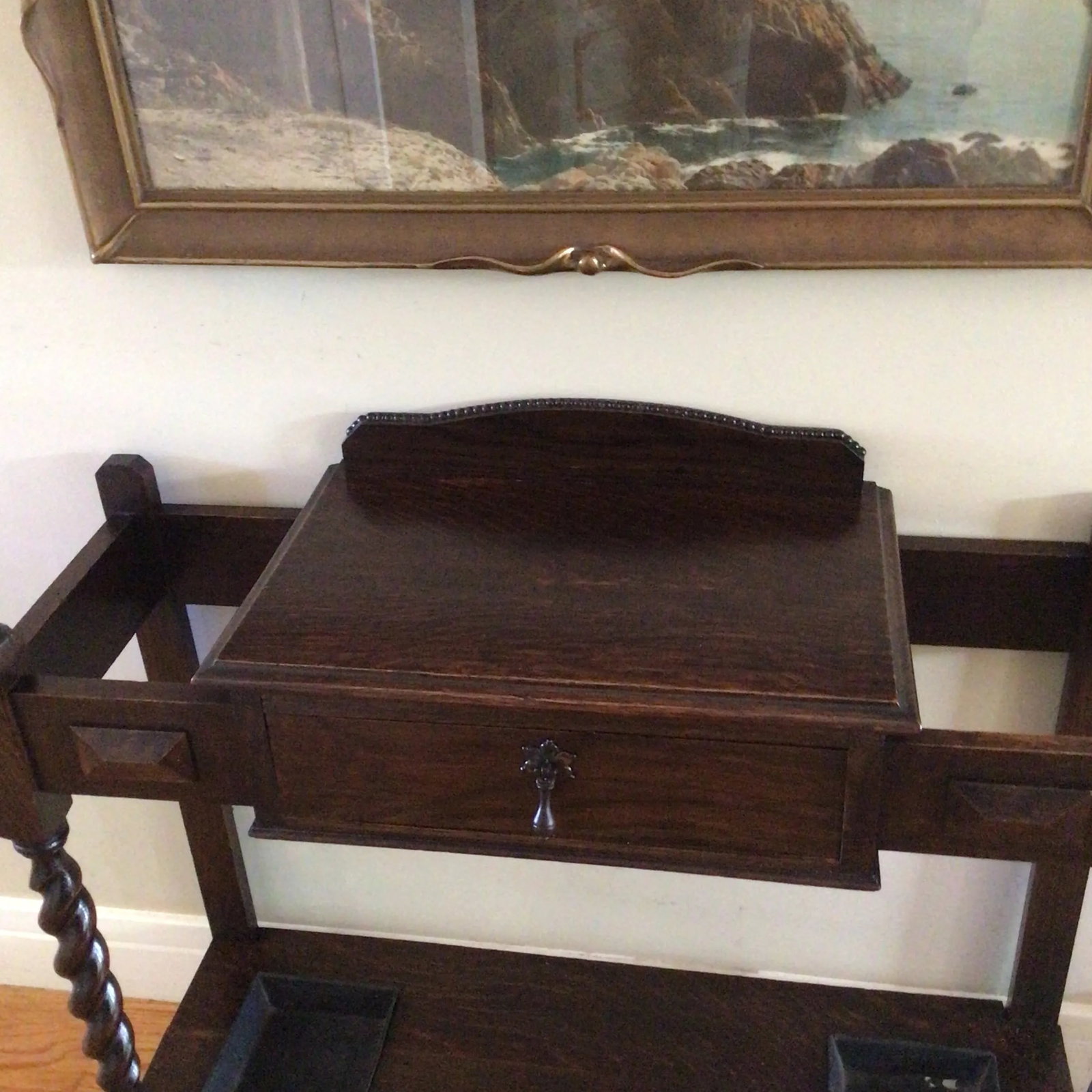 English Arts & Crafts Quartered Oak Barley Twist Entryway Double Umbrella Stand - 6
