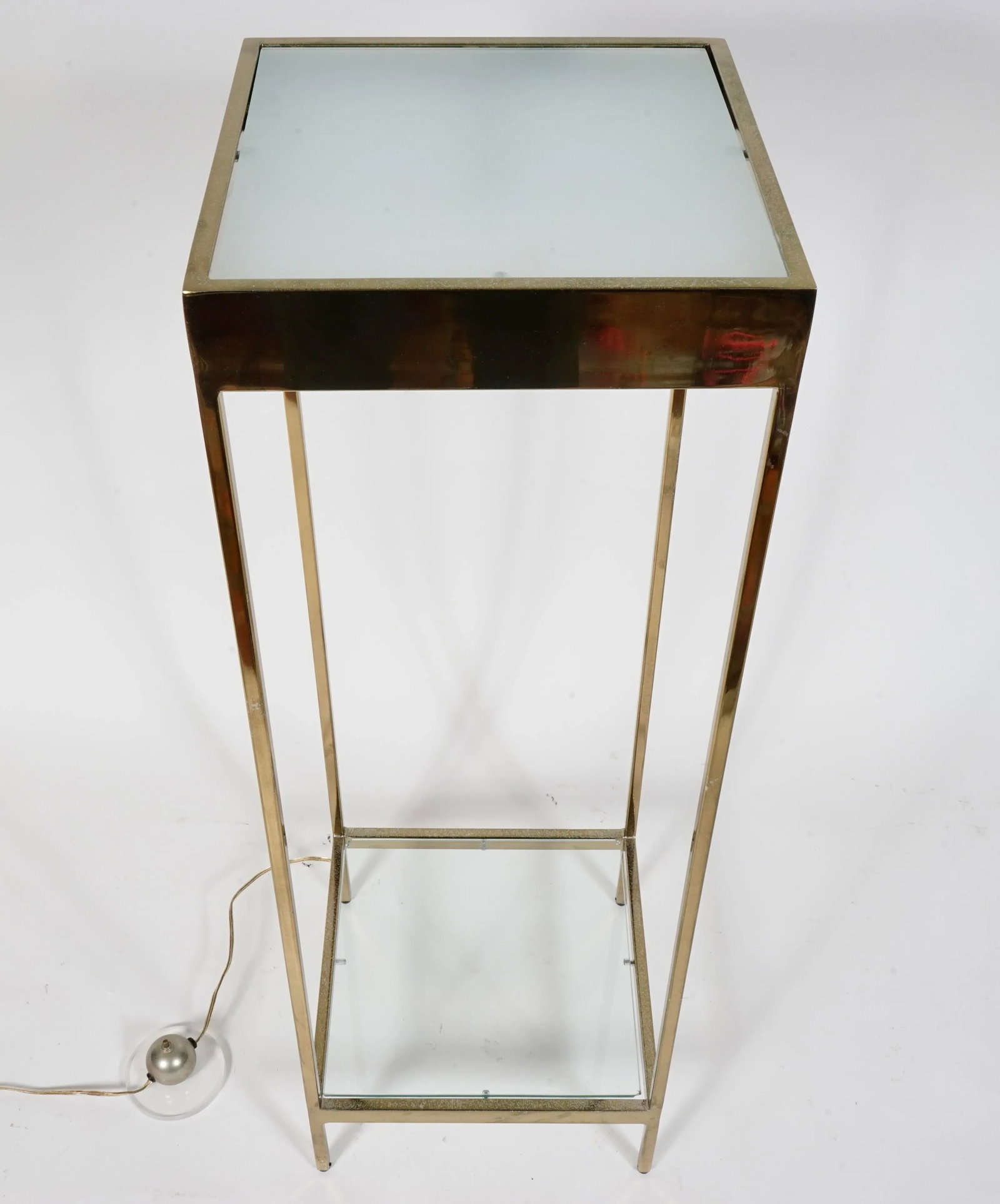 Vintage Maison Jansen Style Double Tier Brass and Glass Lighted Display Pedestal - 2