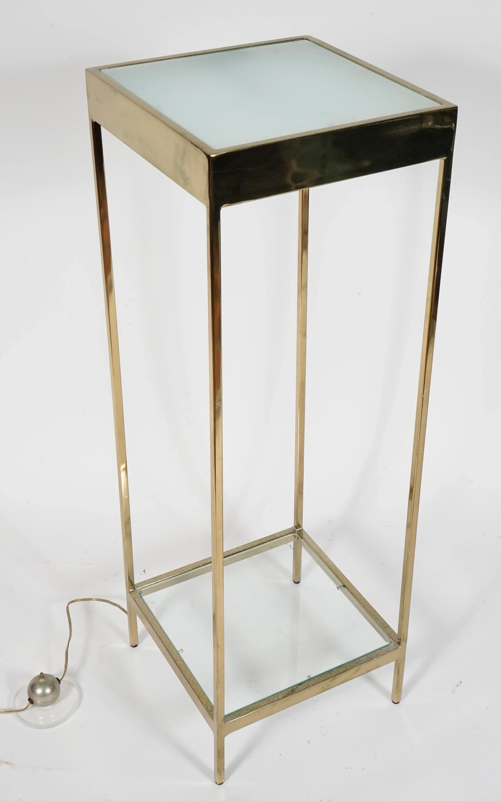 Vintage Maison Jansen Style Double Tier Brass and Glass Lighted Display Pedestal - 3