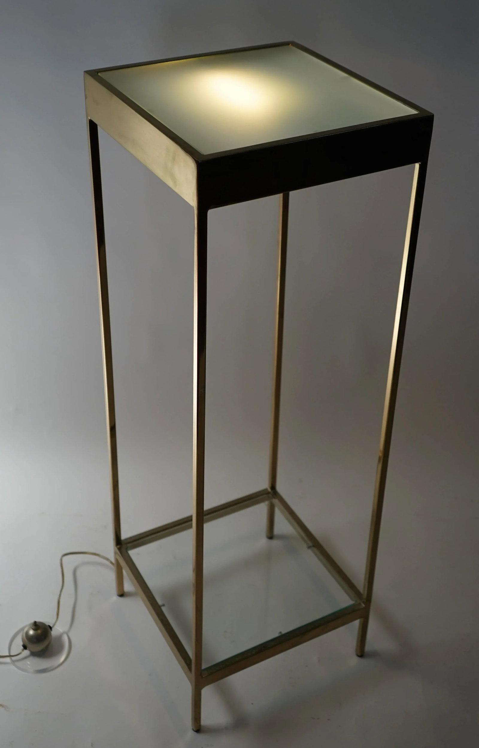 Vintage Maison Jansen Style Double Tier Brass and Glass Lighted Display Pedestal - 4