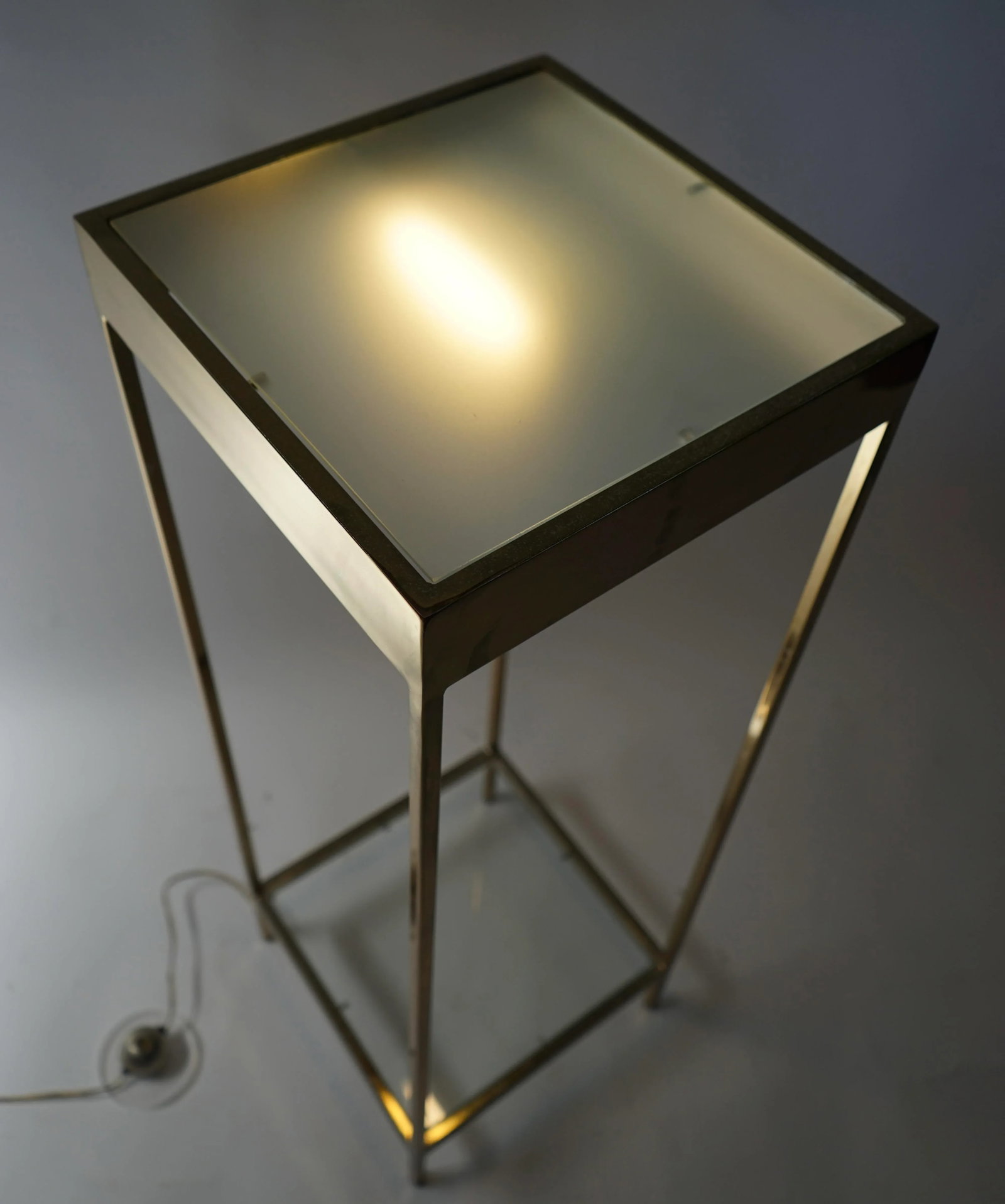 Vintage Maison Jansen Style Double Tier Brass and Glass Lighted Display Pedestal - 5