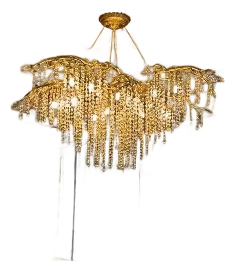 Autumn Twilight Chandelier: This, new in shipping box, Autumn Twilight Chandelier combines the golden, and amber colors of autumn with a canopy of sparkling branches. The diameter is approximately 6 feet and the height is