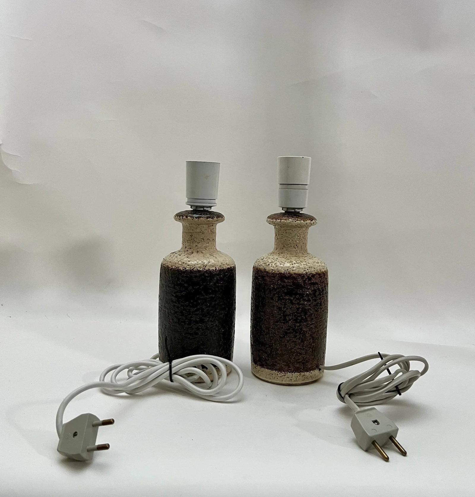 A Pair Danish Modern Brown, Cream Table Lamp by Jensen for Soholm - 8