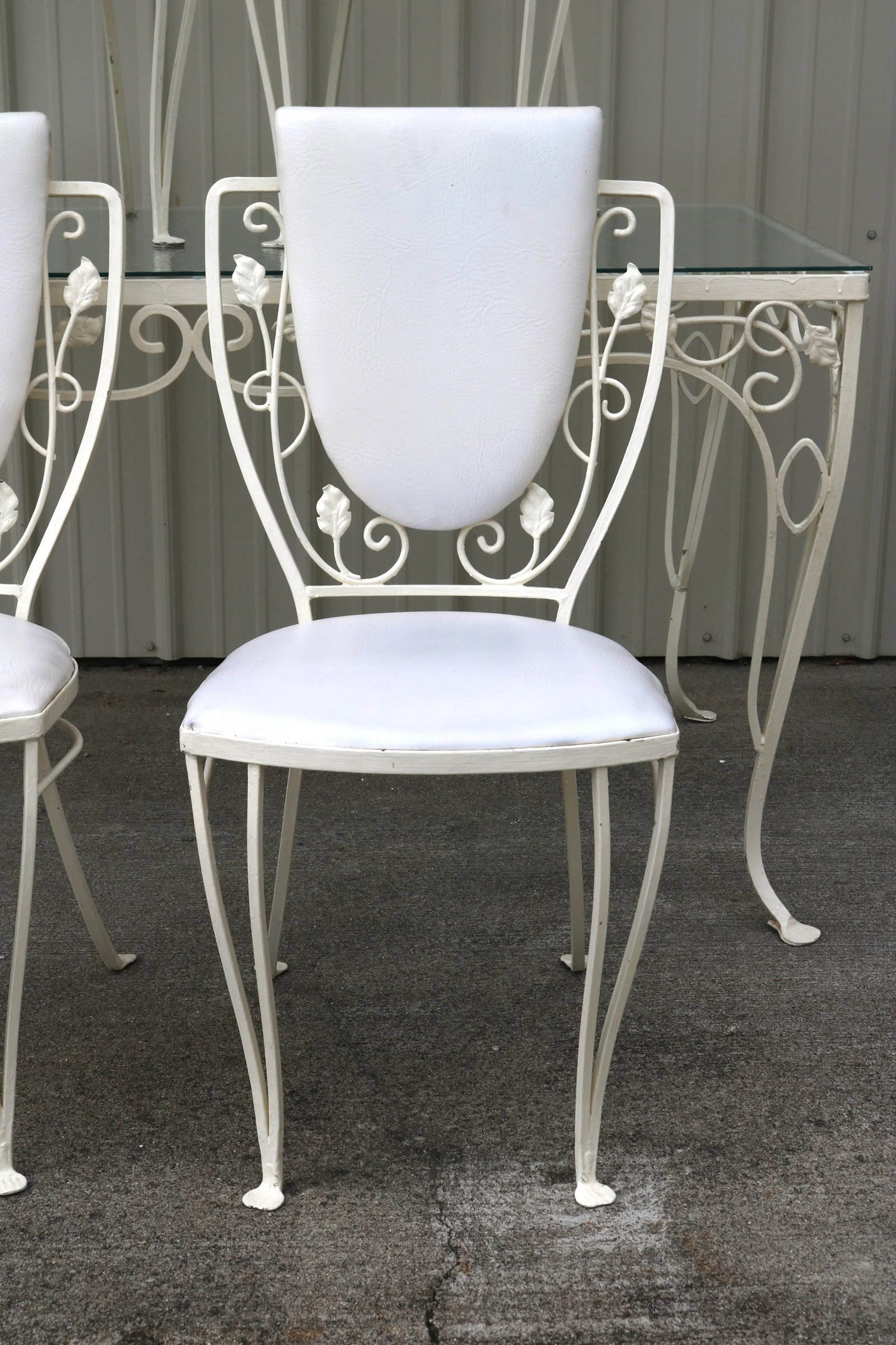 Vintage John Salterini Style Wrought Iron & Glass Dining Table & 4 Wrought Iron Chairs - 3