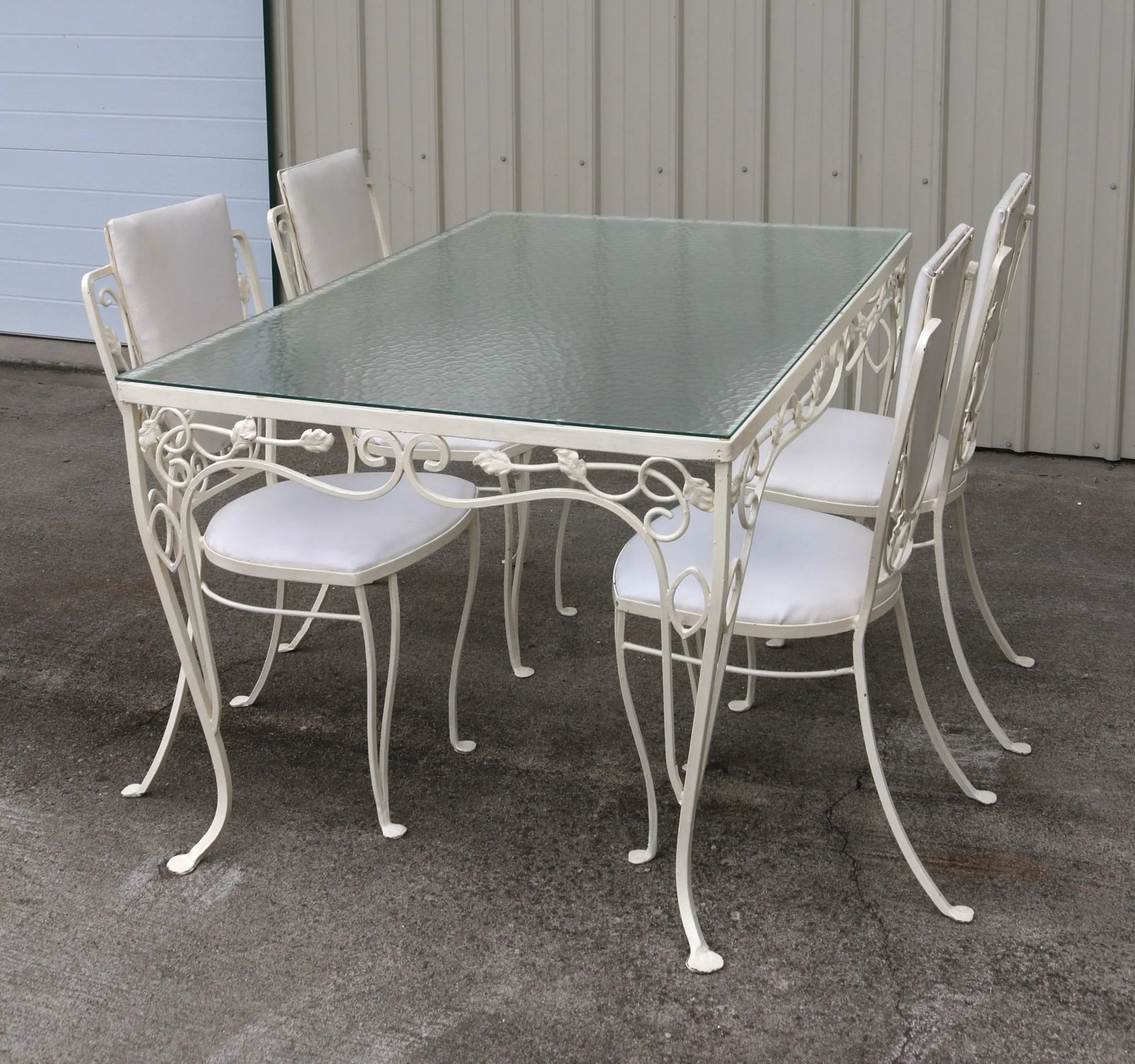 Vintage John Salterini Style Wrought Iron & Glass Dining Table & 4 Wrought Iron Chairs - 7