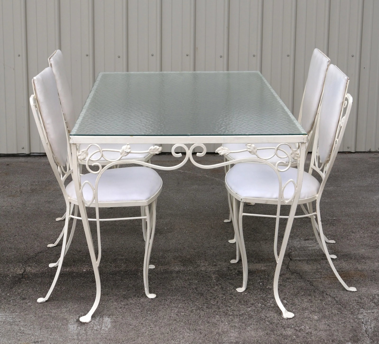 Vintage John Salterini Style Wrought Iron & Glass Dining Table & 4 Wrought Iron Chairs - 8