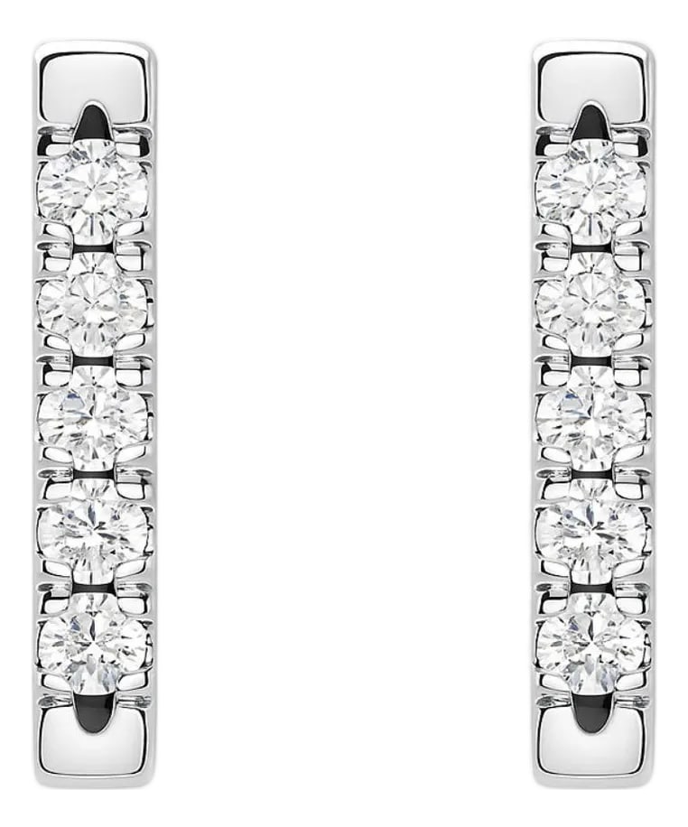 Pave Natural Diamond Flush Bar 14k Stud Earring, A Pair: Natural pave diamond bar stud earrings in 14k solid gold. Available in yellow or white gold. Featuring ten round diamonds totaling 0.12 carats in G/SI1 quality. Their sleek profile make sure they sit