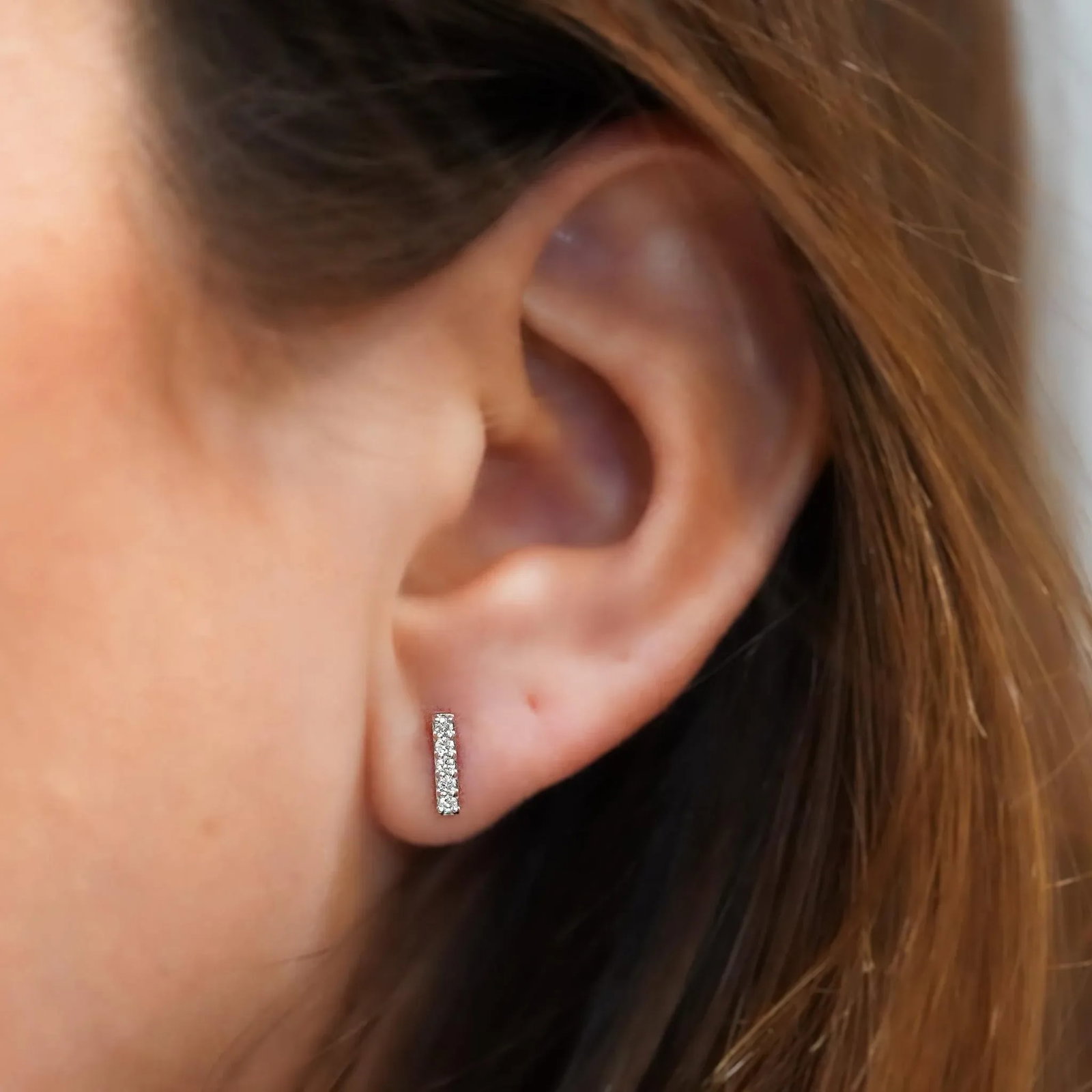 Pave Natural Diamond Flush Bar 14k Stud Earring, A Pair - 2