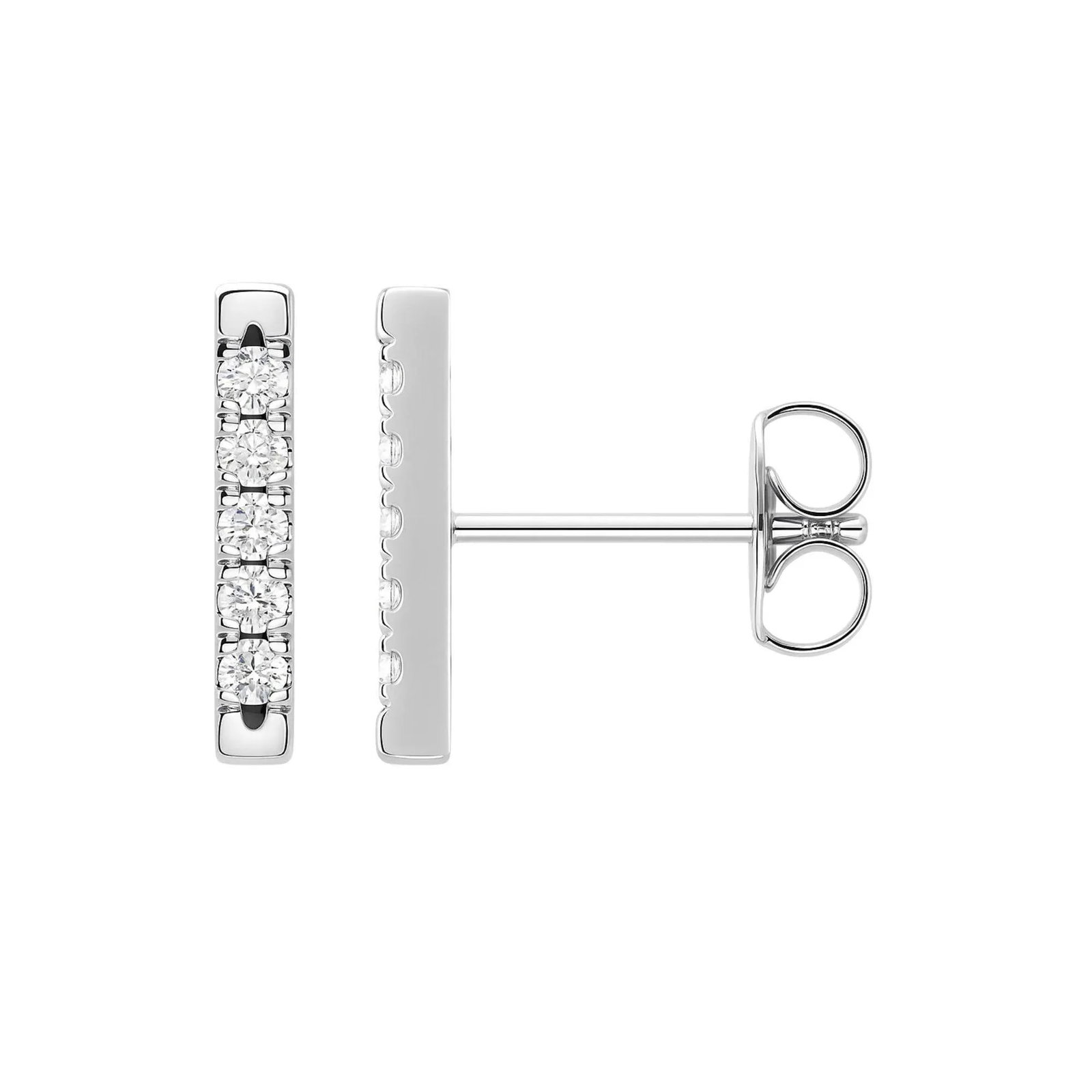 Pave Natural Diamond Flush Bar 14k Stud Earring, A Pair - 3