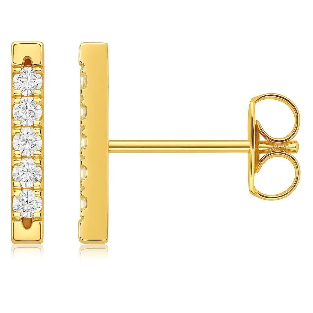 Pave Natural Diamond Flush Bar 14k Stud Earring, A Pair - 4