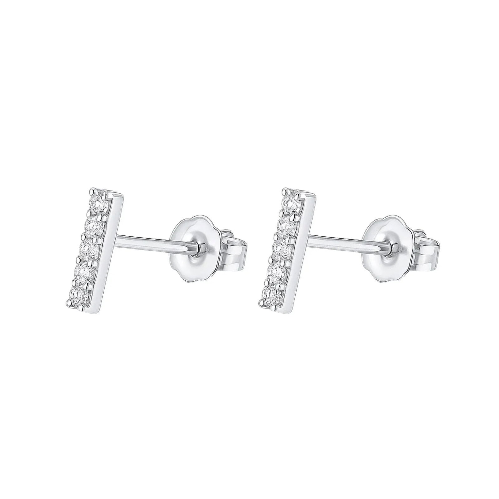Pave Natural Diamond Flush Bar 14k Stud Earring, A Pair - 5