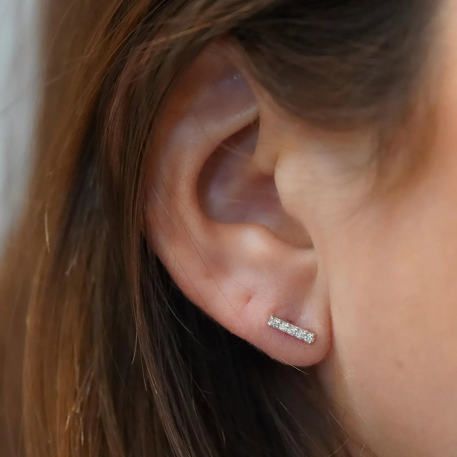 Pave Natural Diamond Flush Bar 14k Stud Earring, A Pair - 7