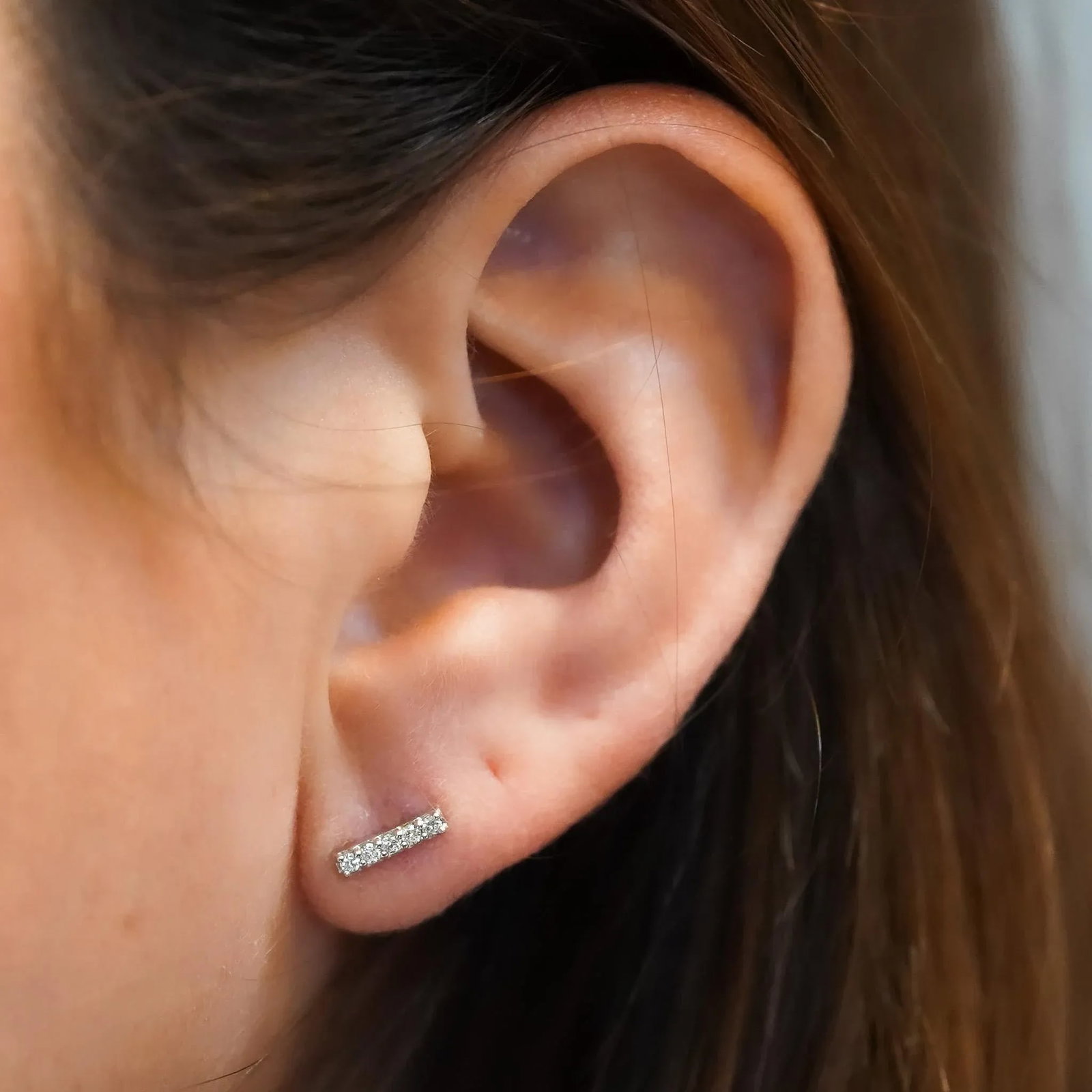 Pave Natural Diamond Flush Bar 14k Stud Earring, A Pair - 9
