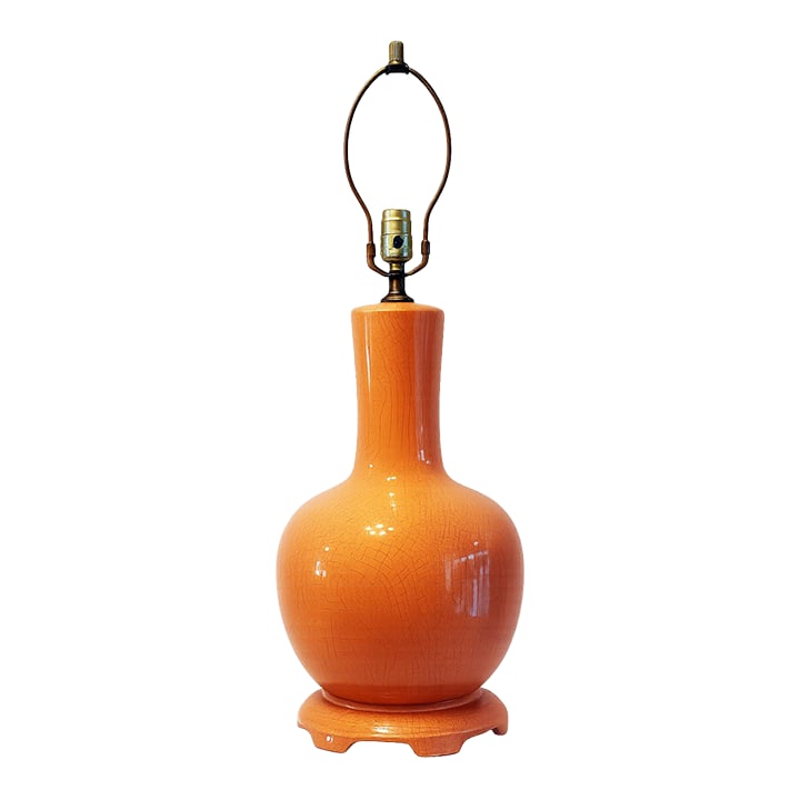 Vintage Large Palm Beach-Style High-Gloss Coral Colored Ceramic Table Lamp With Crackle Glaze & Ming (1 of 6)