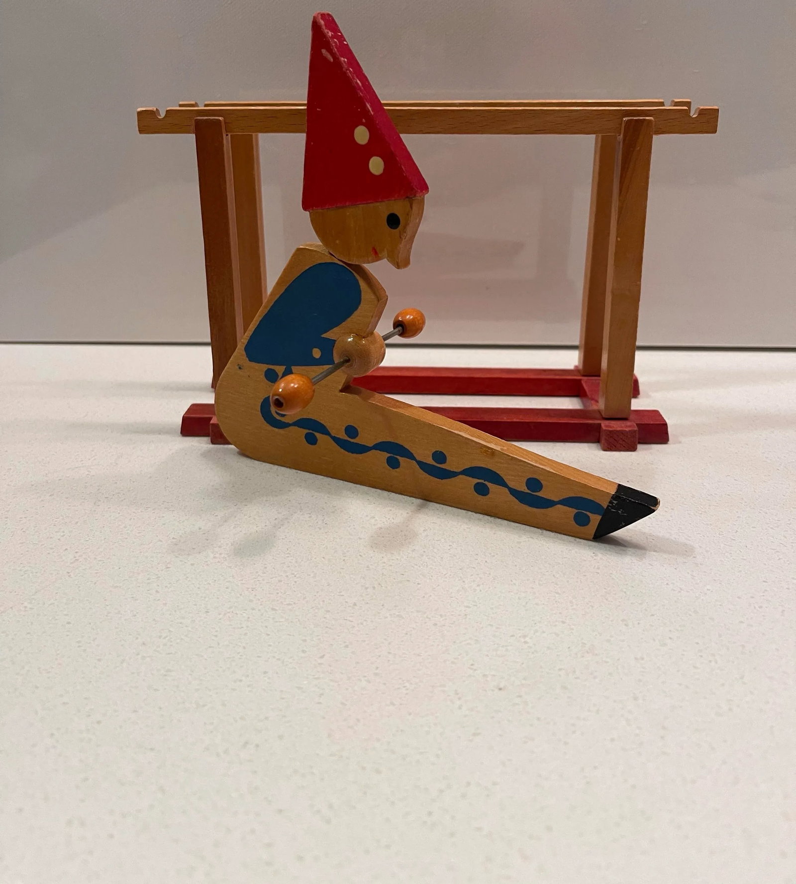 Antique Wooden Handpainted Rocking Clown Acrobatic Flip Toy, East Russian - 11