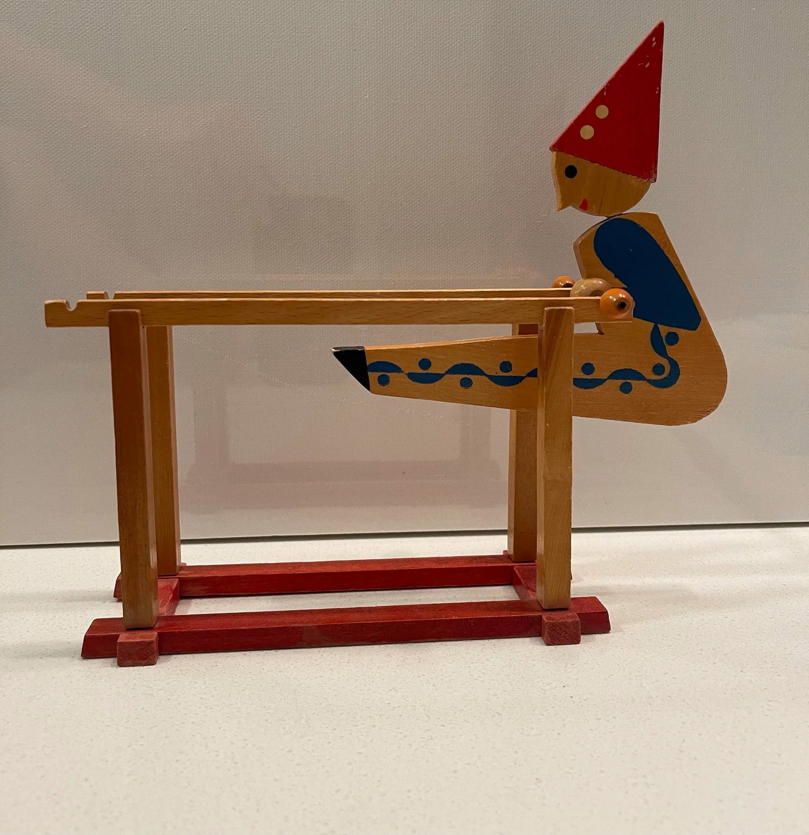Antique Wooden Handpainted Rocking Clown Acrobatic Flip Toy, East Russian - 2