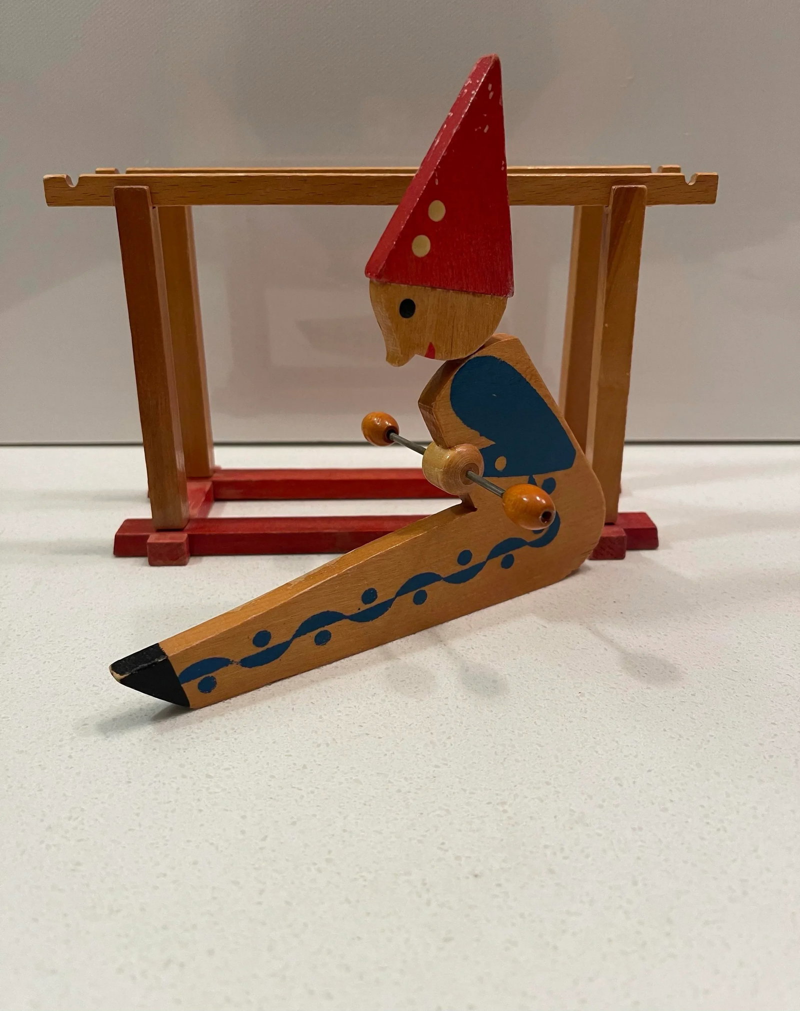 Antique Wooden Handpainted Rocking Clown Acrobatic Flip Toy, East Russian - 5
