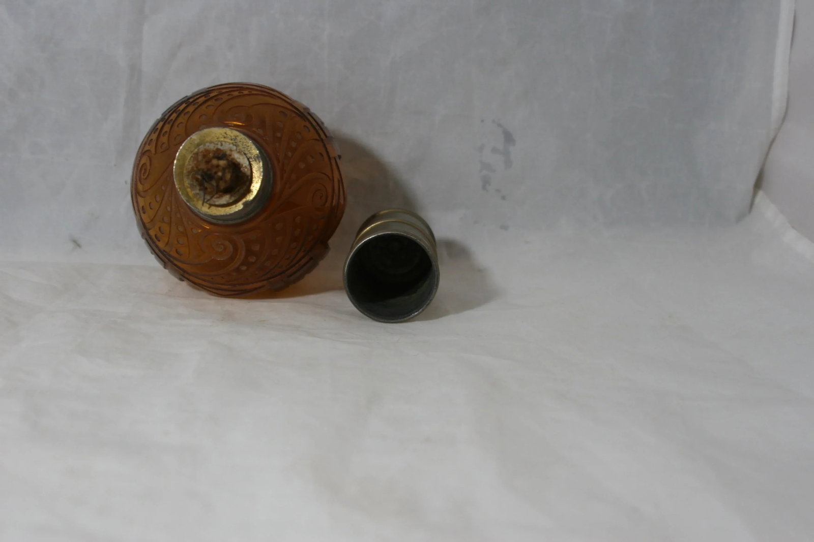 1920s Art Deco Cristaux d'Art St Louis France Amber Glass Hand Cut Crystal Perfume Lamp Bottle - 10