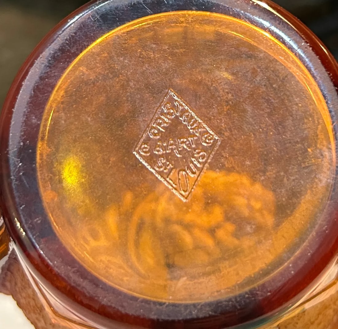 1920s Art Deco Cristaux d'Art St Louis France Amber Glass Hand Cut Crystal Perfume Lamp Bottle - 11